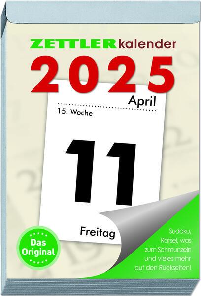 Tagesabreißkalender XXL 2025 - 9,9x14,3 cm - 1 Tag auf 1 Seite - mit Sudokus, Rezepten, Rätseln uvm. auf den Rückseiten - Bürokalender 313-0000