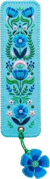 Buchverliebt Lesezeichen bestickt "Blumenliebe blau"