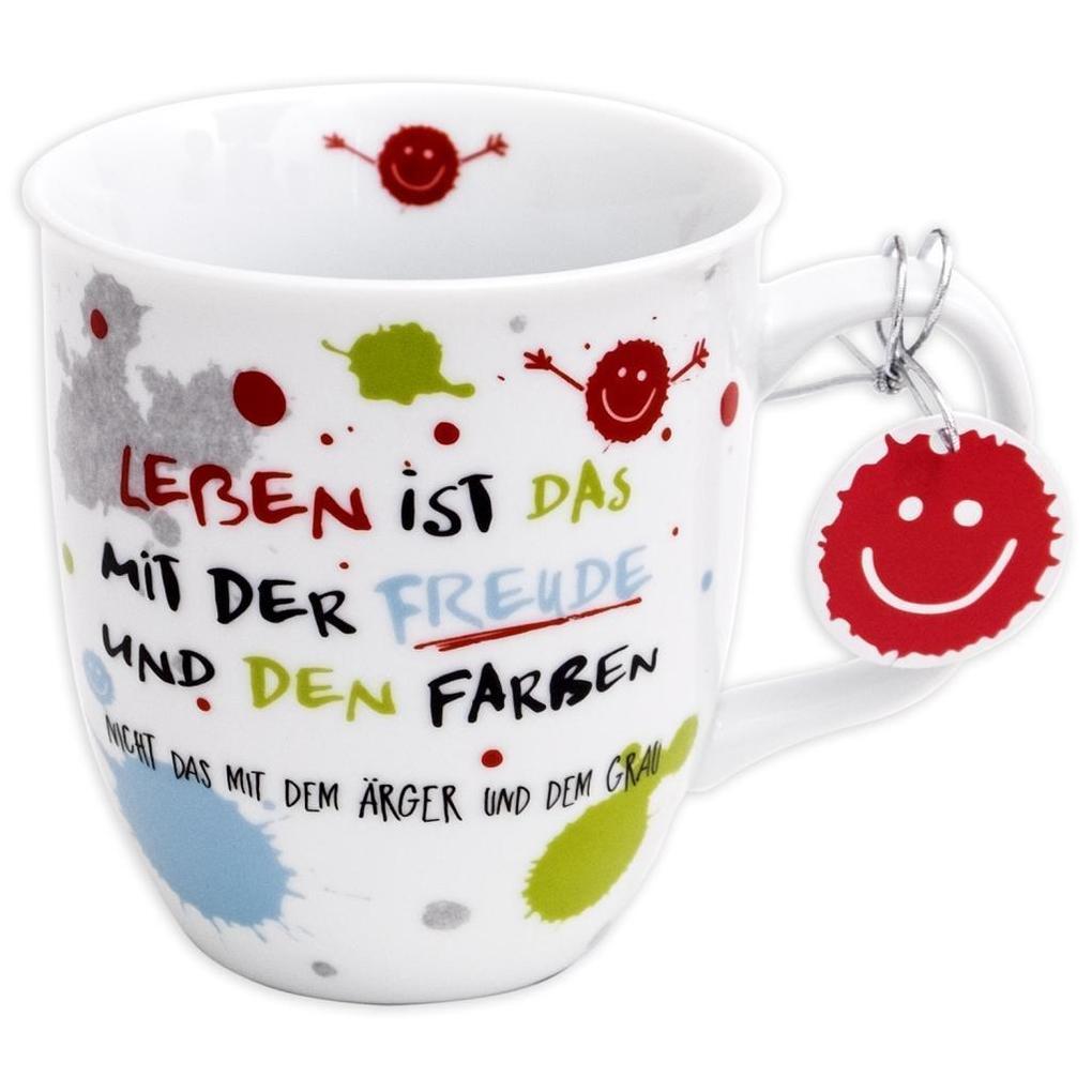 Happy Life 45357 Tasse mit Motivdruck: "Leben ist das mit der Freude und den Farben. Nicht das mit dem Ärger und dem Grau" inkl. Geschenktag