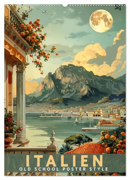 Italien - Old School Poster Style (Wandkalender 2026 DIN A2 hoch), CALVENDO Monatskalender
